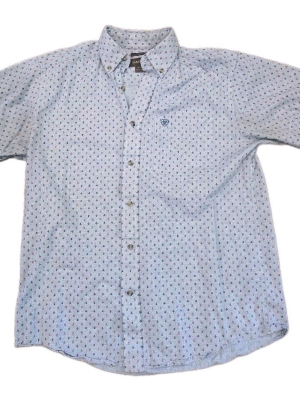 Ariat Shirt Men's Med Short Sleeve Stretch Blue Red Western Cowboy Geometric